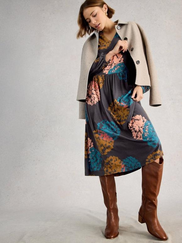 Leah Notch Neck Midi Jersey Dress