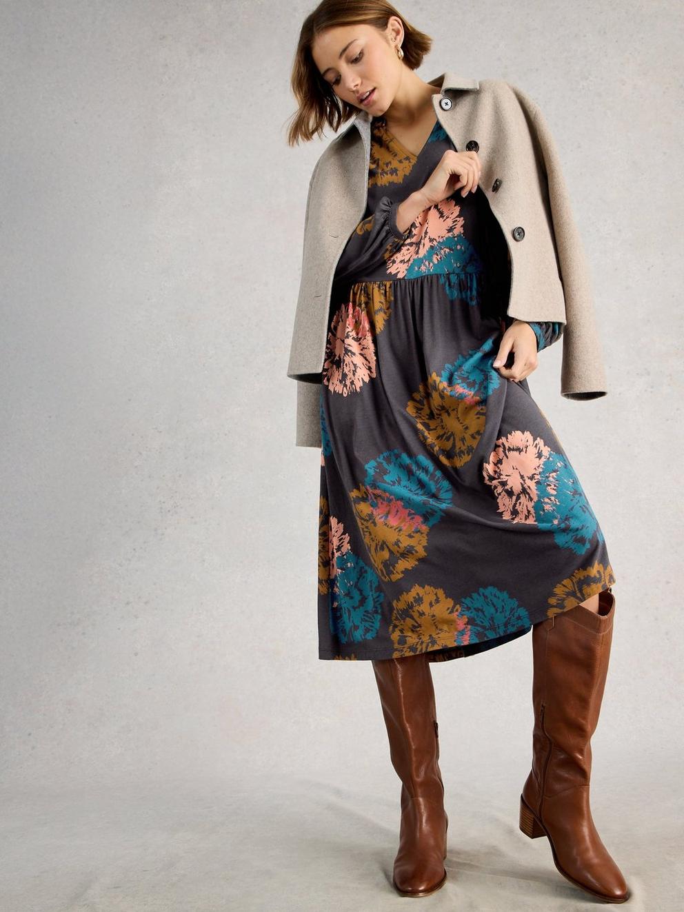 Leah Notch Neck Midi Jersey Dress