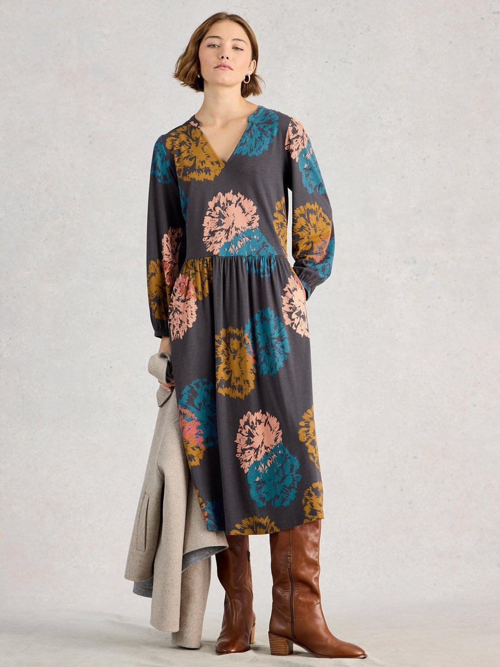 Leah Notch Neck Midi Jersey Dress