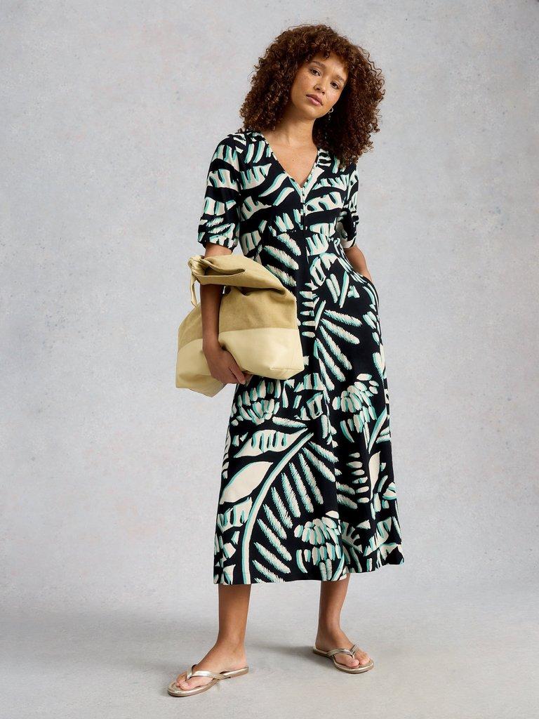 shirred jersey dress Nola in BLACK PRINT hr-dresses-reasons