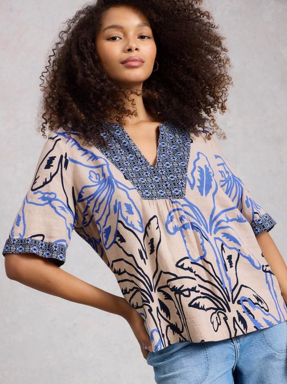 Ash Linen Blend Notch Neck Top