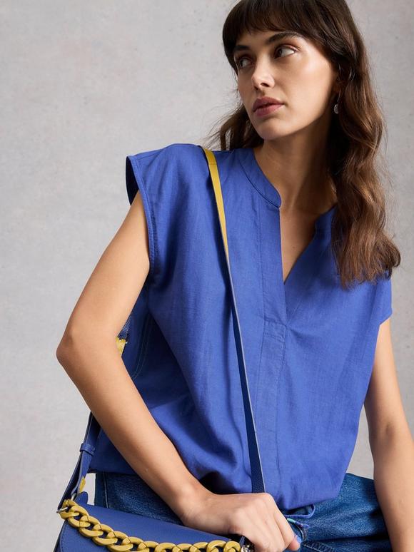 Nicole Linen Blend Notch Neck Top