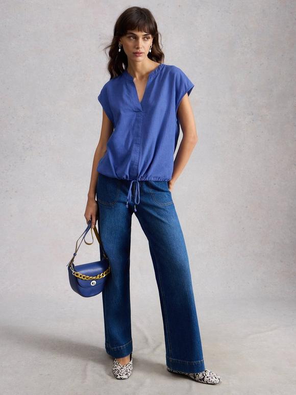Nicole Linen Blend Notch Neck Top