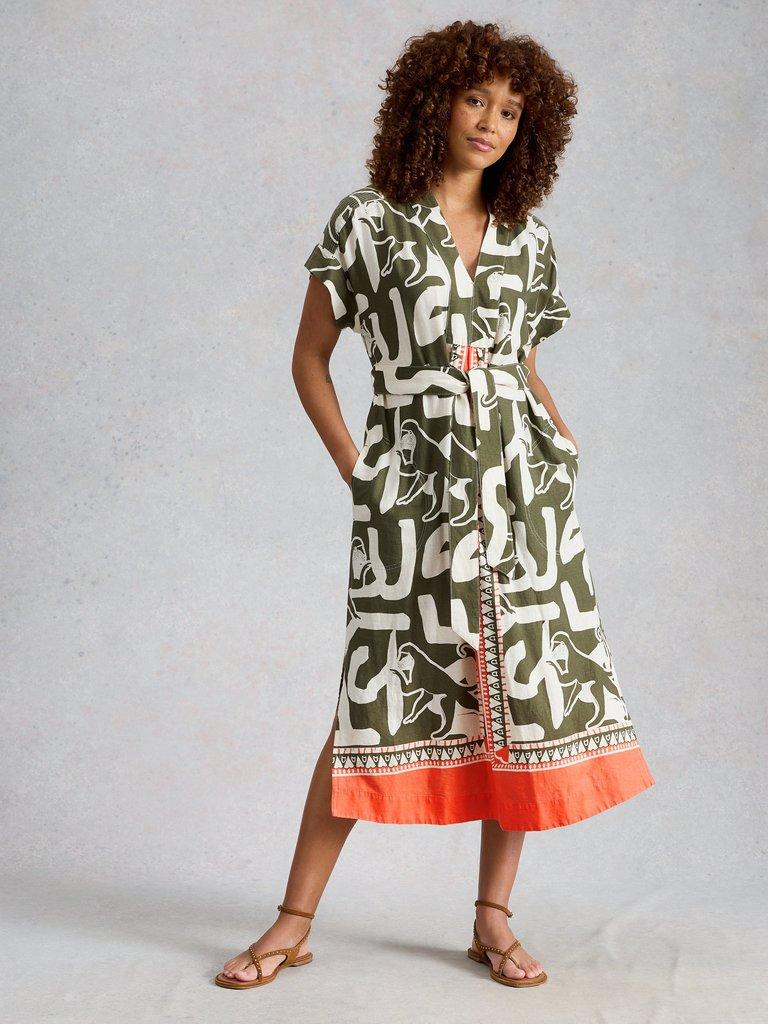 knee length dresses for ladies Florence Smocked Linen Midi Dress main image 1