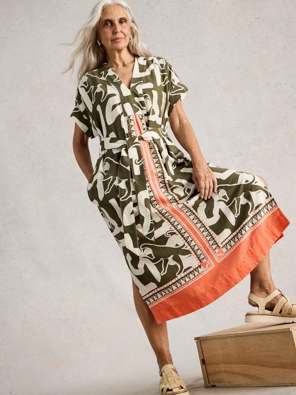 Marianne Linen Blend V Neck Dress