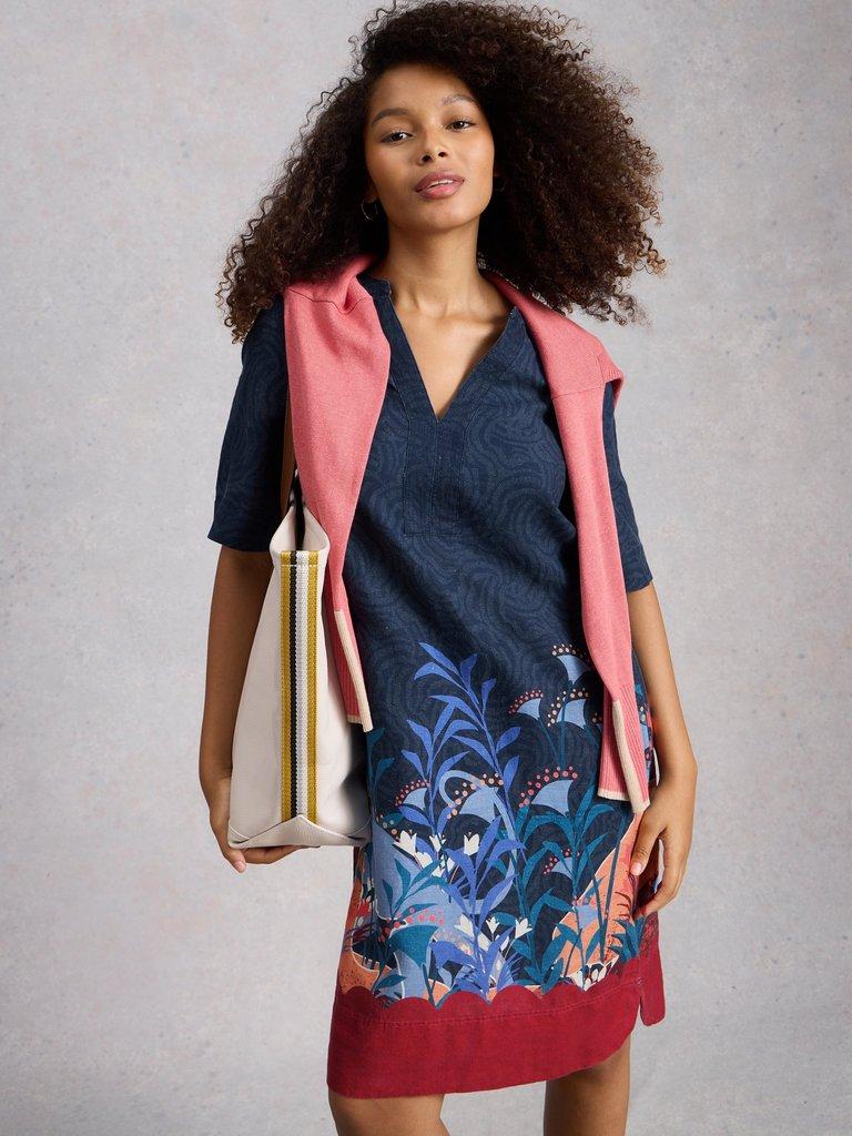 Petra Linen Blend Dress in BLUE MULTI | White Stuff