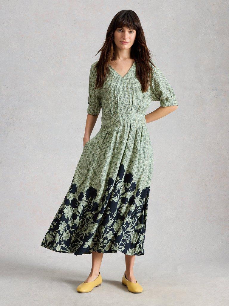 June Linen Notch Neck Dress in NAVY PRINT | White Stuff US