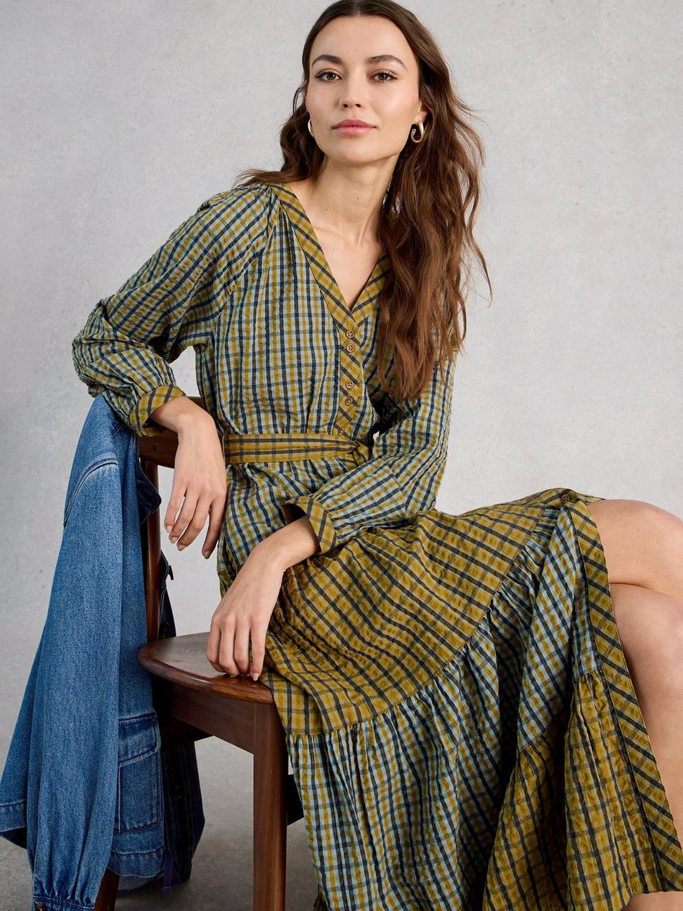 Clementine Check Midi Dress