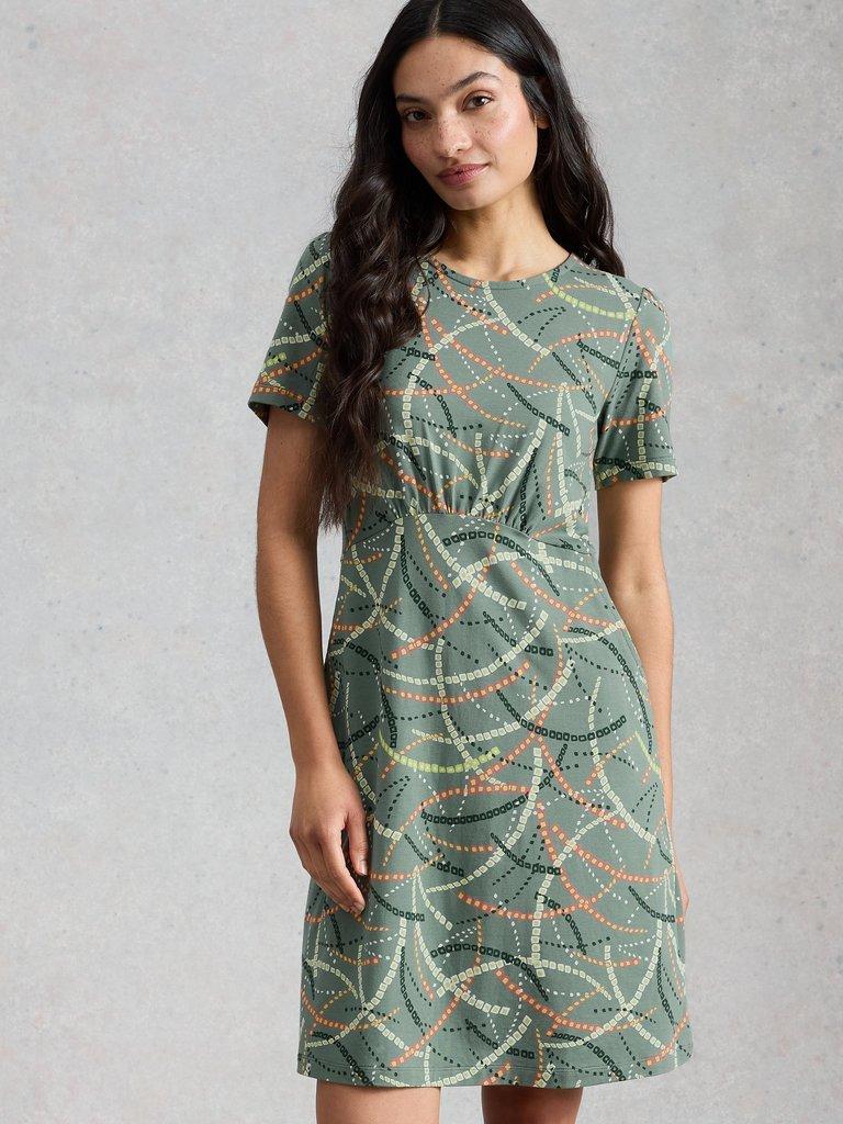 Tallie Jersey Knee Length Dress in BLACK PRINT | White Stuff