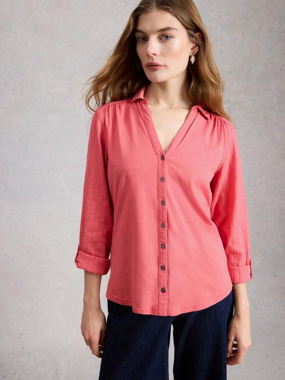 ANNIE MIX JERSEY COLLARED SHIRT
