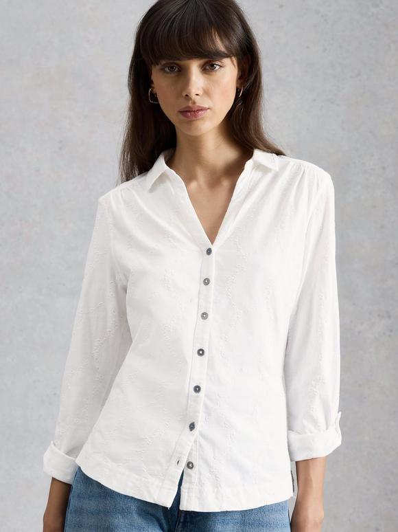 ANNIE BRODERIE COLLARED JERSEY SHIRT