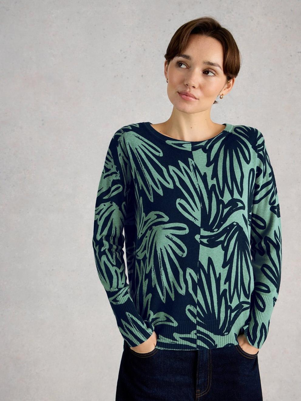 OLIVE PRINT CREW NECK JUMPER