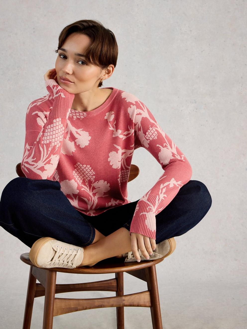 OLIVE PRINT CREW NECK JUMPER