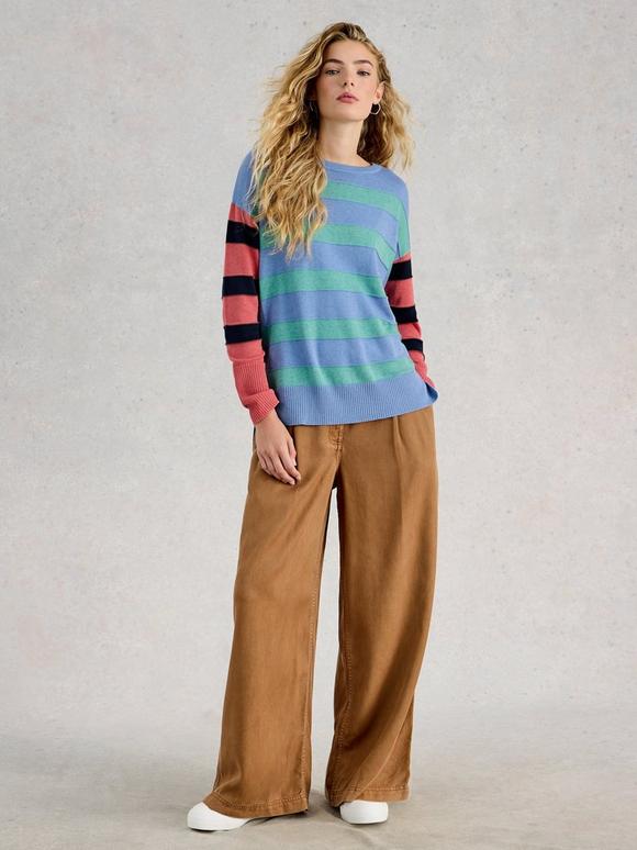 OLIVE CREW NECK STRIPE JUMPER