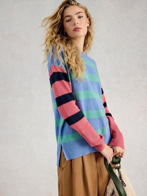 OLIVE CREW NECK STRIPE JUMPER