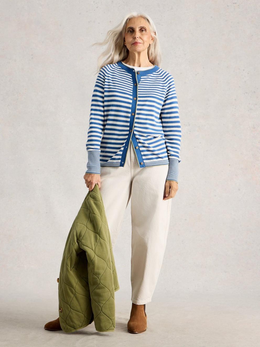 LULU CREW NECK STRIPE CARDI