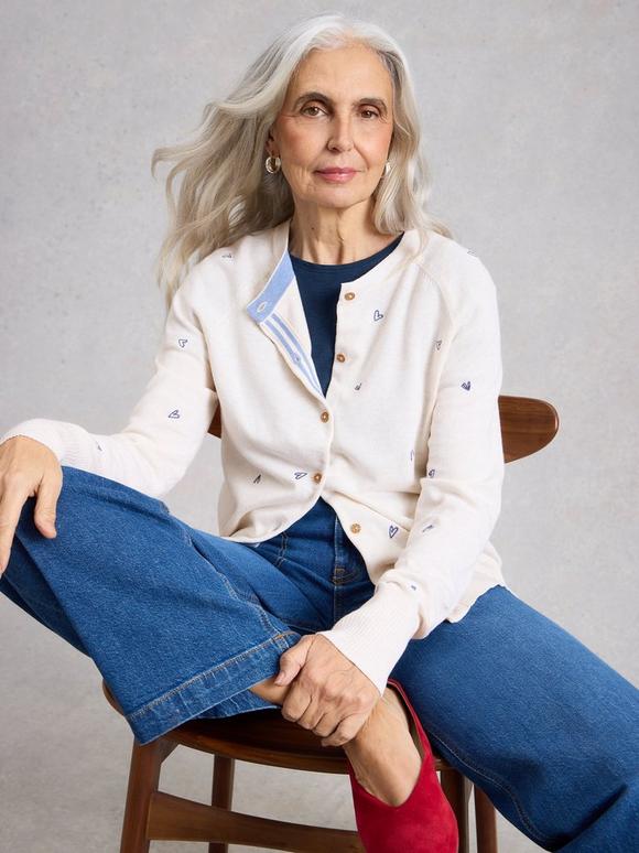LULU EMBROIDERED CREW NECK CARDIGAN
