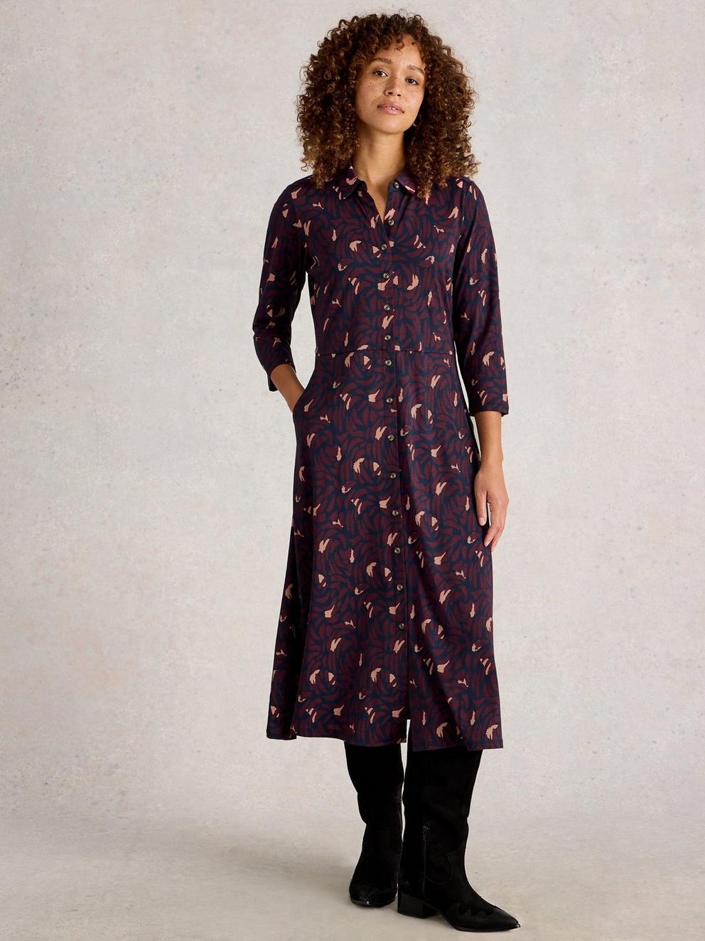 Rua Midi Jersey Collared Shirt Dress