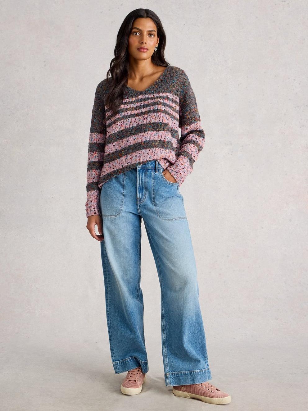 TEXTURED STRIPE V NECK JUMPER