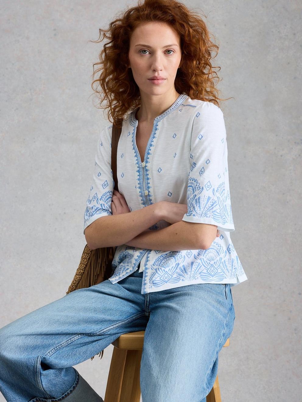 LIZZIE BORDER EMBROIDERED TOP