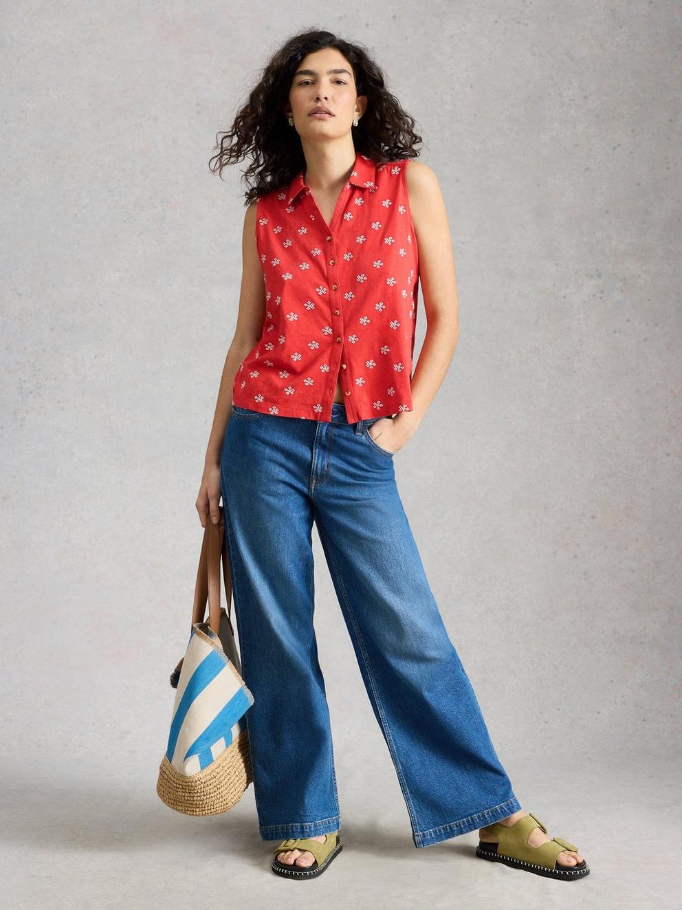 AMY EMB SLEEVELESS SHIRT