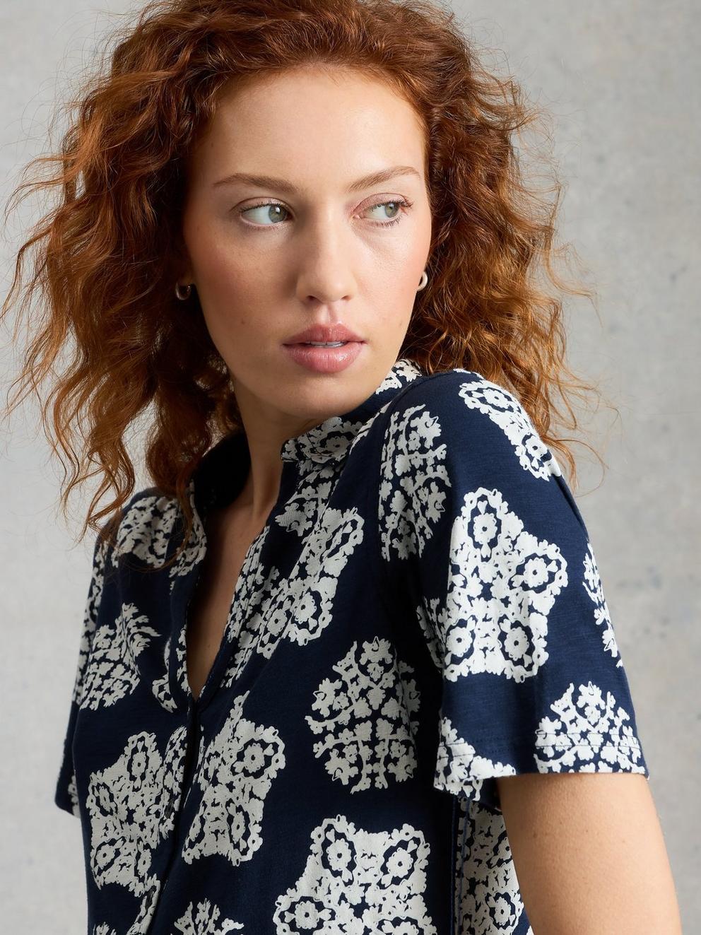 ANNIE COLLARED SHORT SLEEVE JERSEY SHIRT