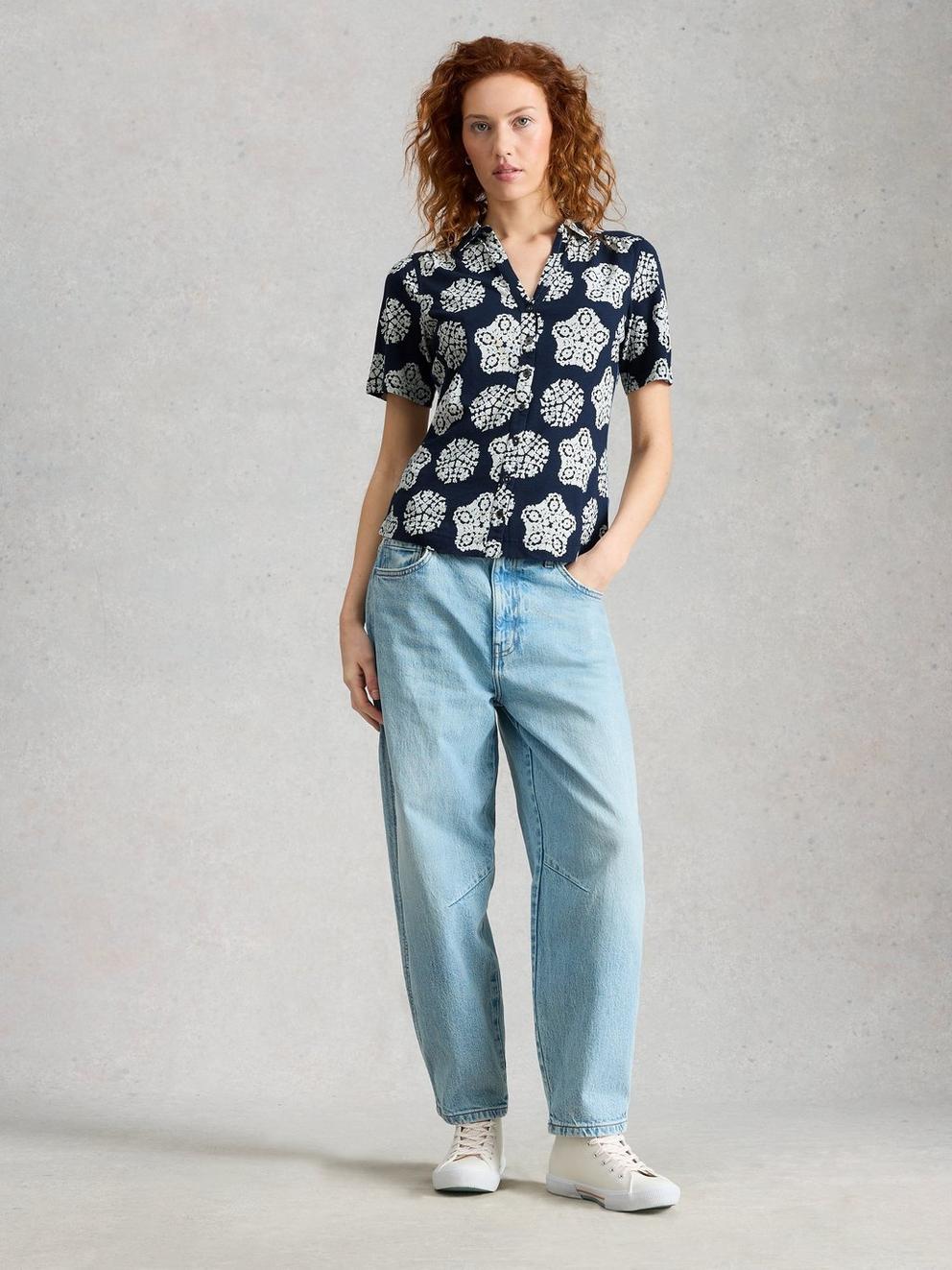 ANNIE COLLARED SHORT SLEEVE JERSEY SHIRT