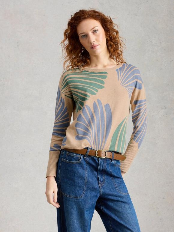 OLIVE PRINTED CREW NECK JUMPER