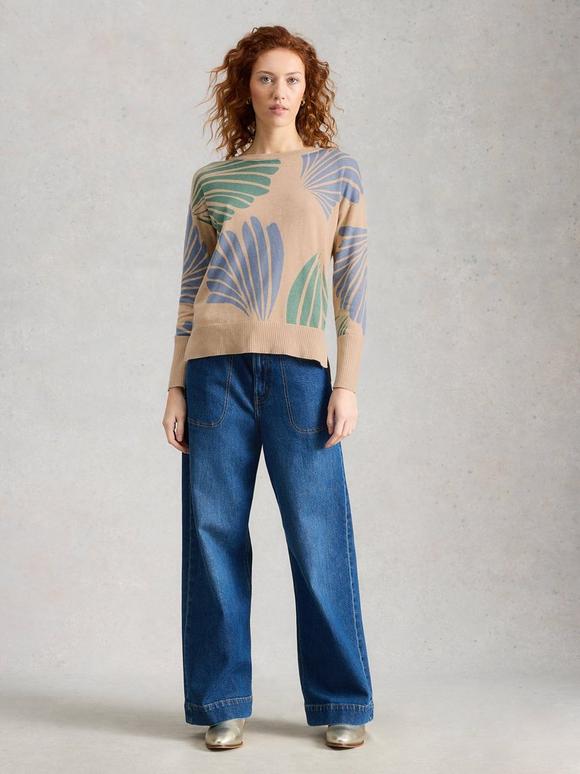 OLIVE PRINTED CREW NECK JUMPER