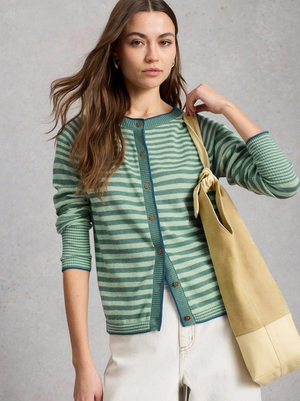 LULU STRIPED CREW NECK LONG SLEEVE CARDI