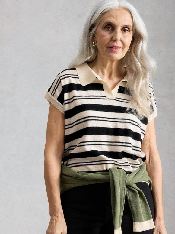 GINNI STRIPE LINEN POLO TEE