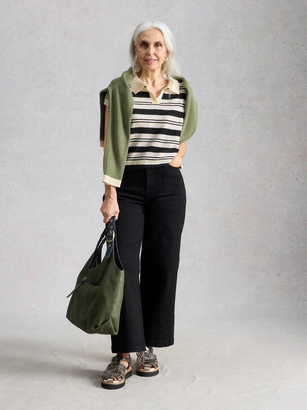 GINNI STRIPE LINEN POLO TEE