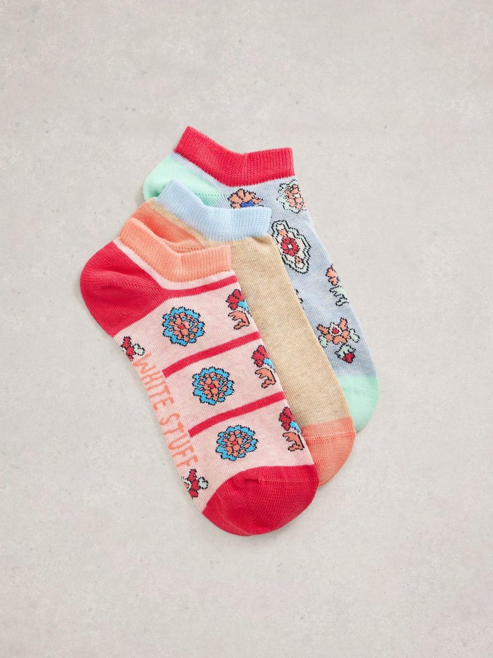 3PK Tile Print Trainer Socks