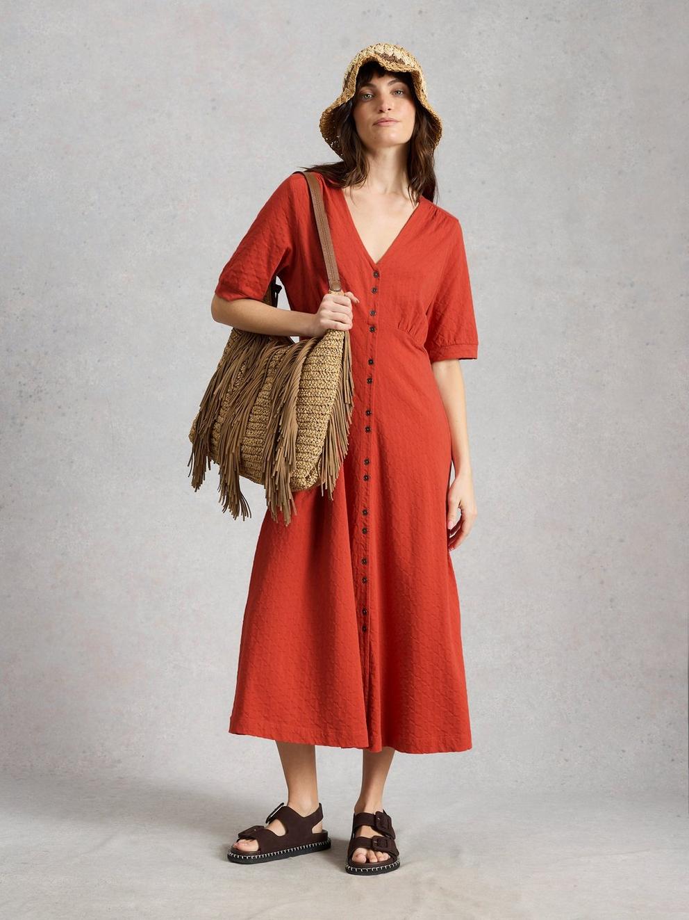 Megan Button Jersey Midi Dress