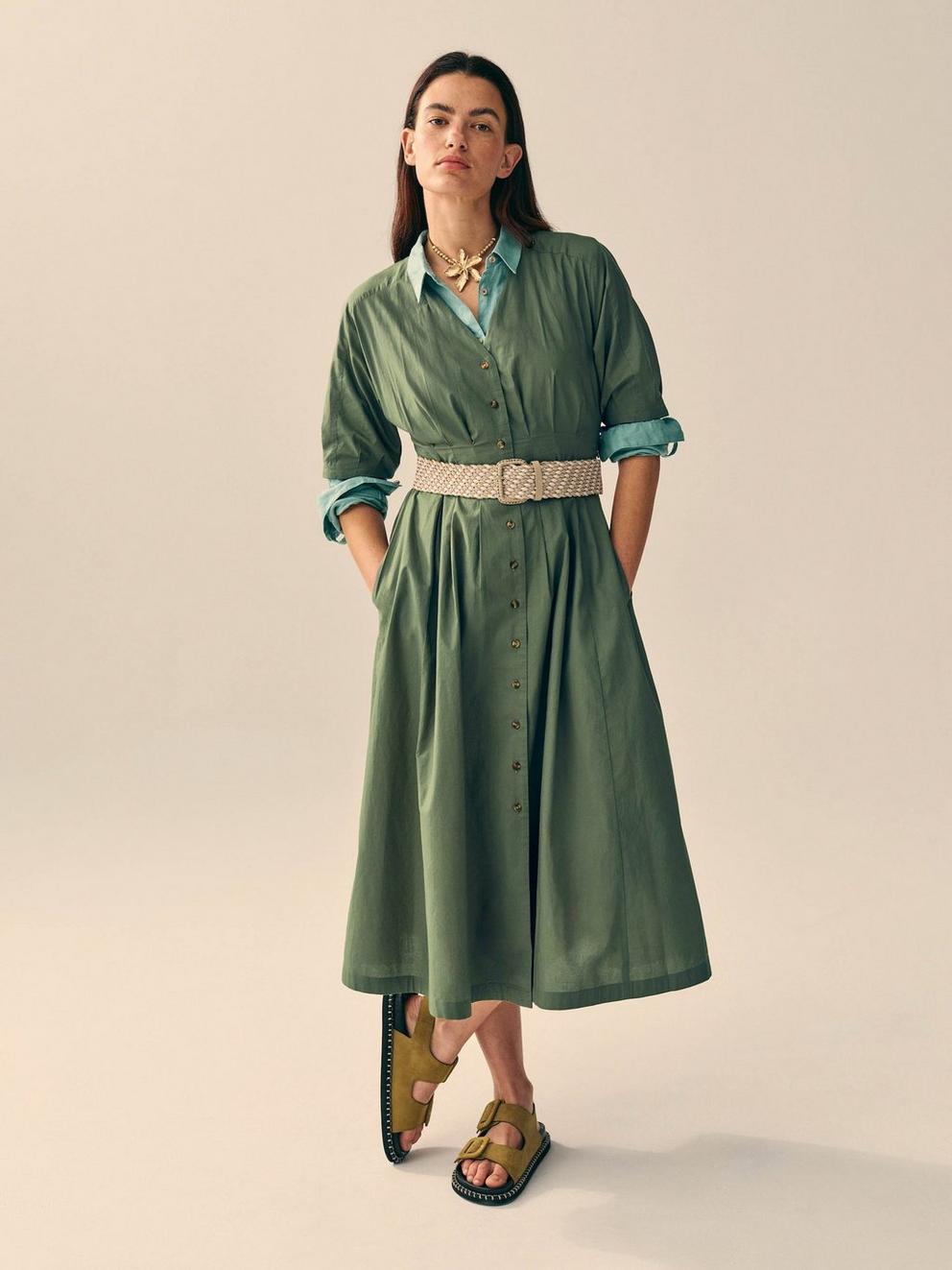 Kate Button Through V Neck Midi Dress