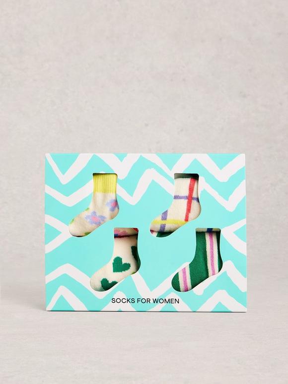 4PK Bright Pattern Ankle Socks