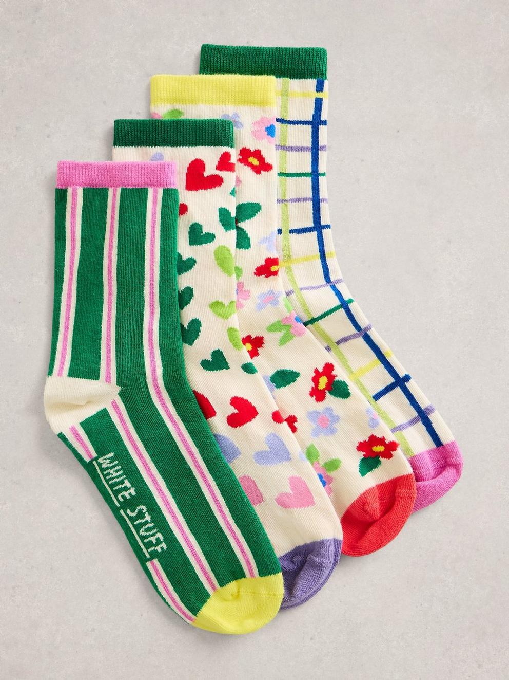 4PK Bright Pattern Ankle Socks
