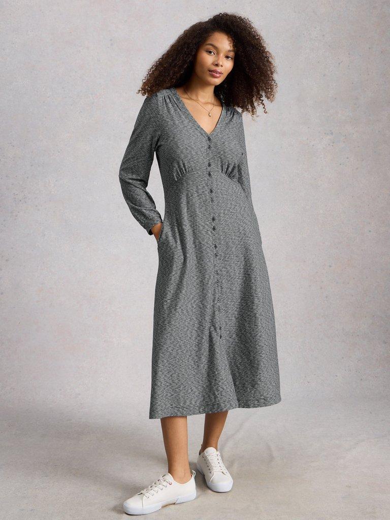 knee length dresses for ladies White Stuff June Linen Printed Notch Neck Dress in Natural Multi main image 0