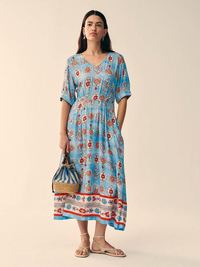 Kate Linen Blend Dress in NAVY PRINT | White Stuff