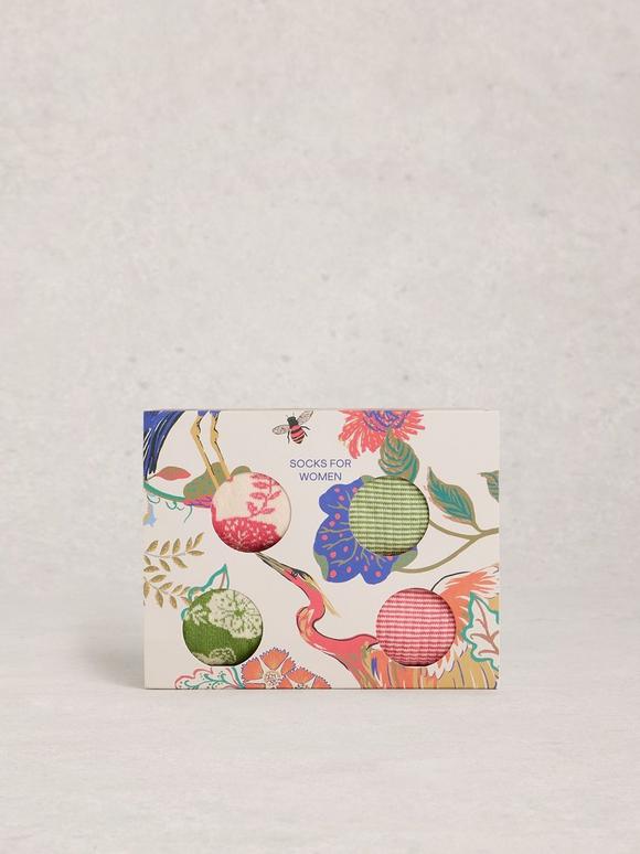 4PK Floral Print Stripe Sock