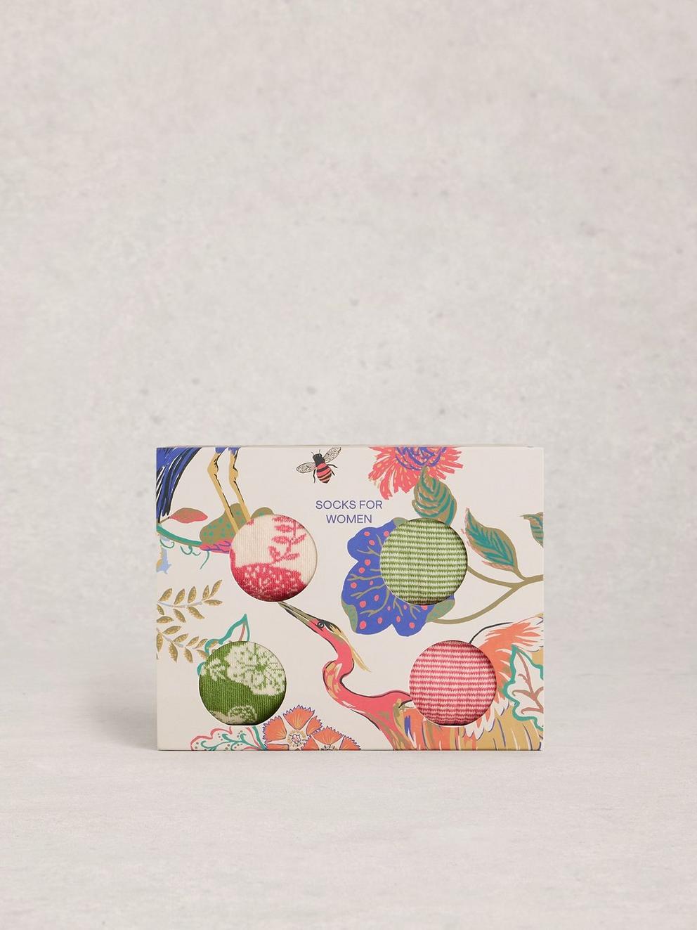 4PK Floral Print Stripe Sock