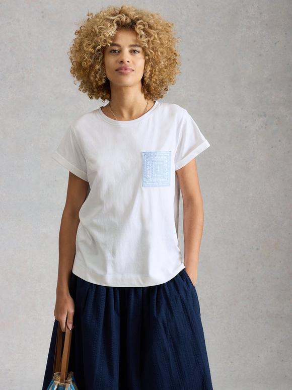 GINA EMBROIDERED POCKET TEE