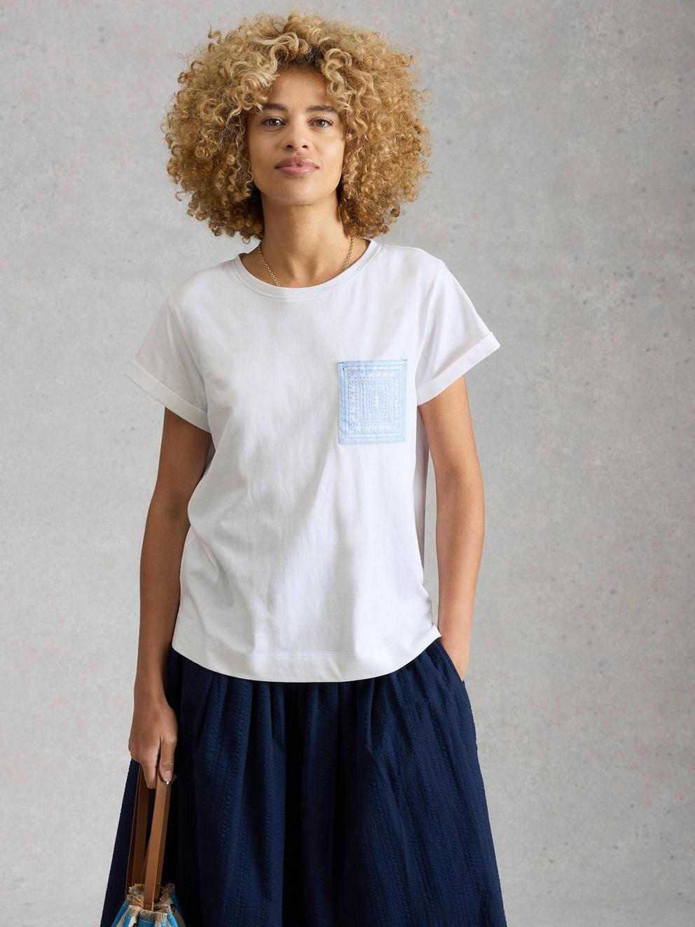 GINA EMBROIDERED POCKET TEE