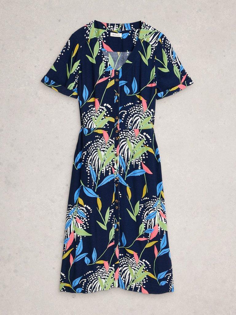 ivy & blue short sleeve midi fit flare dress Linen in PURE BLACK halter-neck-dress