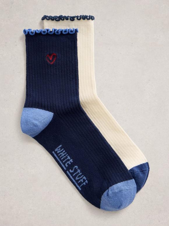 2PK Embroidered Ankle Socks