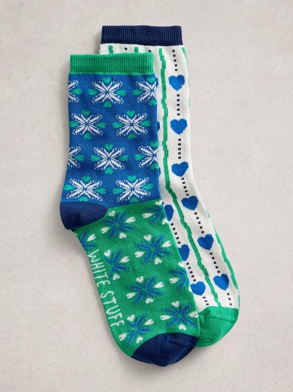 2PK Heart Print Ankle Socks