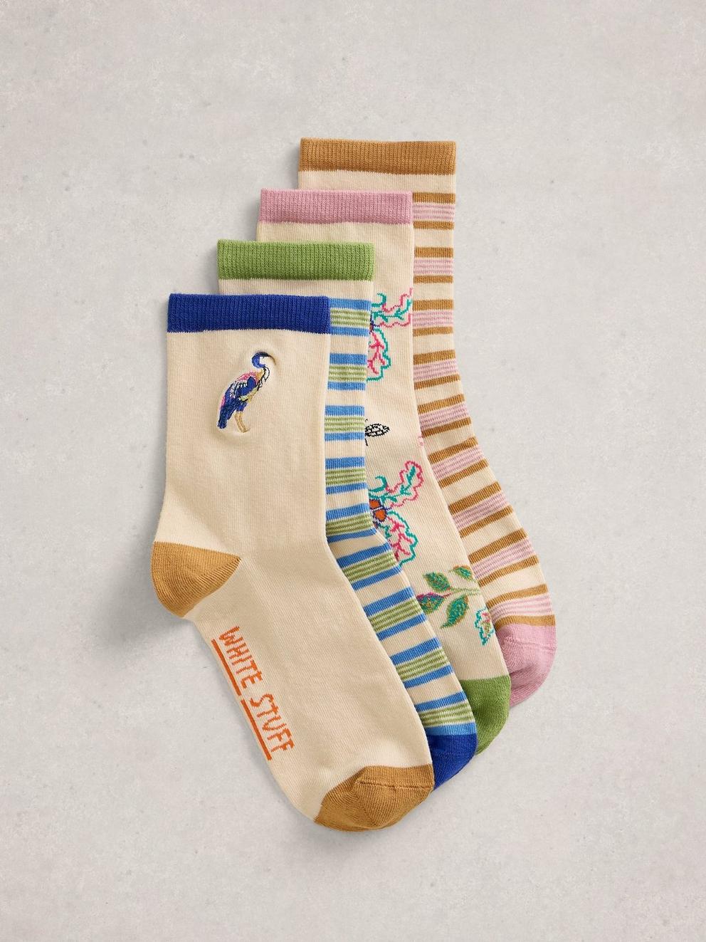 Floral Print Stripe Sock 4PK