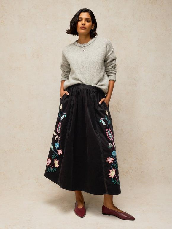 WREN EMBROIDERED CORD SKIRT