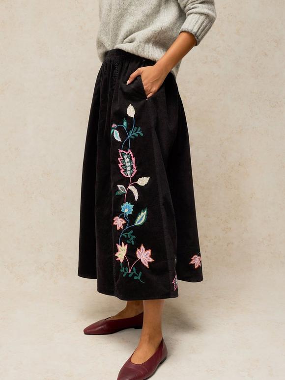 WREN EMBROIDERED CORD SKIRT