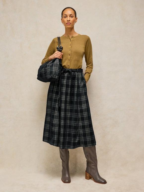 ANNIKA CORD CHECK MIDI SKIRT